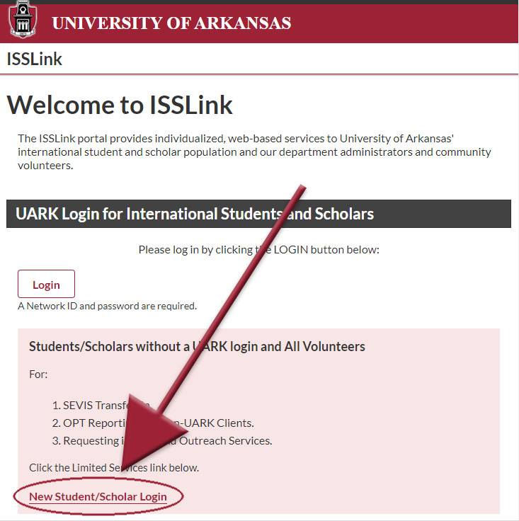 ISSLink log in page that highlights the limited services link toward the bottom of the page