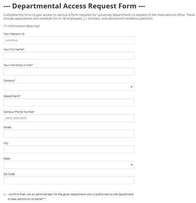 Request form with several input blanks needing information about the account being requested