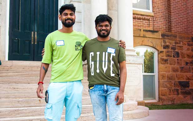 International students standing together in the Arkansas Union. 